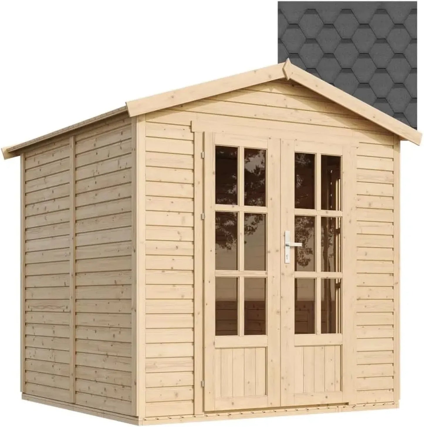 Abri de Jardin en Bois TIMBELA M351FB avec Plancher et Toit Bitumé Noir, 233x222x233 cm – Espace Polyvalent: Bureau, Atelier, Studio