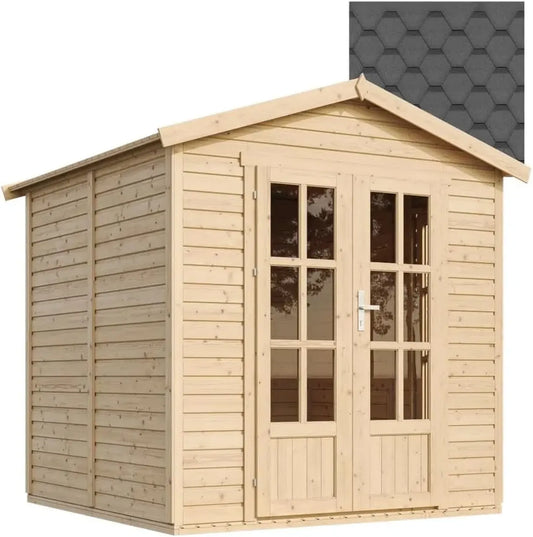Abri de Jardin en Bois TIMBELA M351FB avec Plancher et Toit Bitumé Noir, 233x222x233 cm – Espace Polyvalent: Bureau, Atelier, Studio